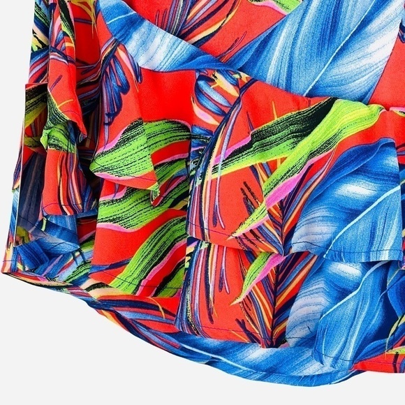 New-shop17 Two Pc Set Tropical Multi color, Ruffled Top Wide Leg Neck Tie Pants - Picture 11 of 16